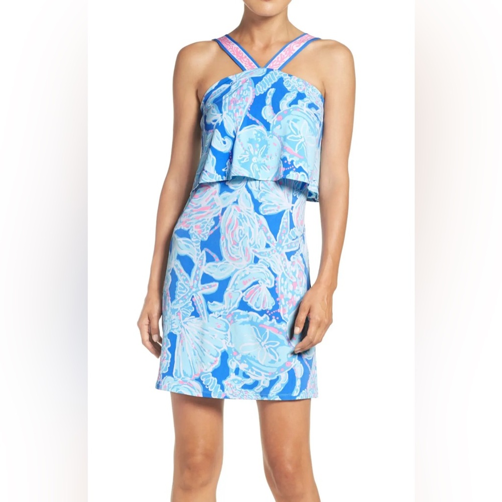 Lilly Pulitzer Blue Pink Printed Crossback Sundress